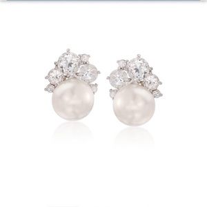 Sterling Silver Pearl and White Topaz Earrings